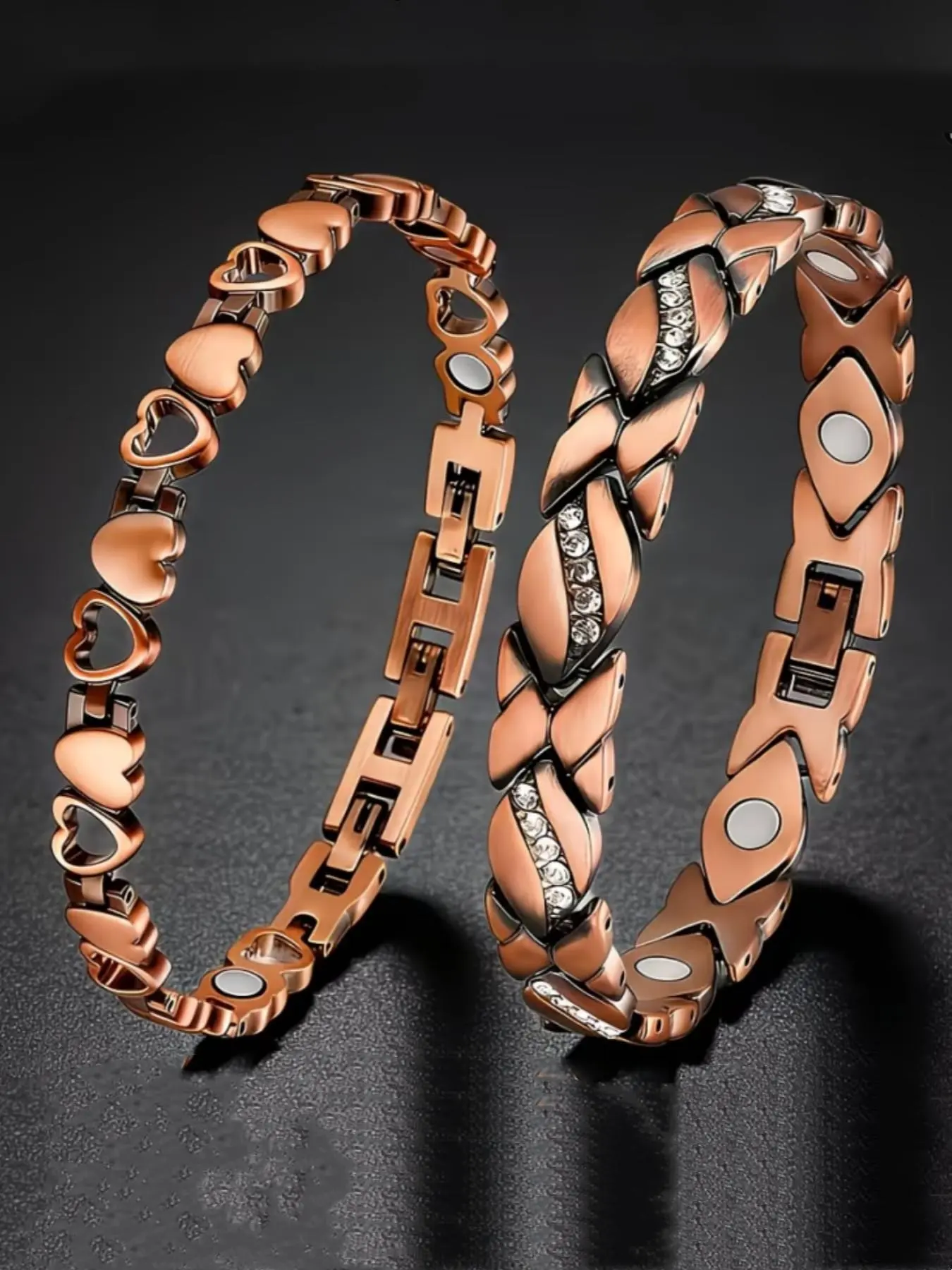 2pcs Women's Copper Magnetic Bracelets, 99.9% Pure Copper Magnets, Exquisite Gift, Health & Wellness Jewelry, Stylish Accessory, Link Bracelets