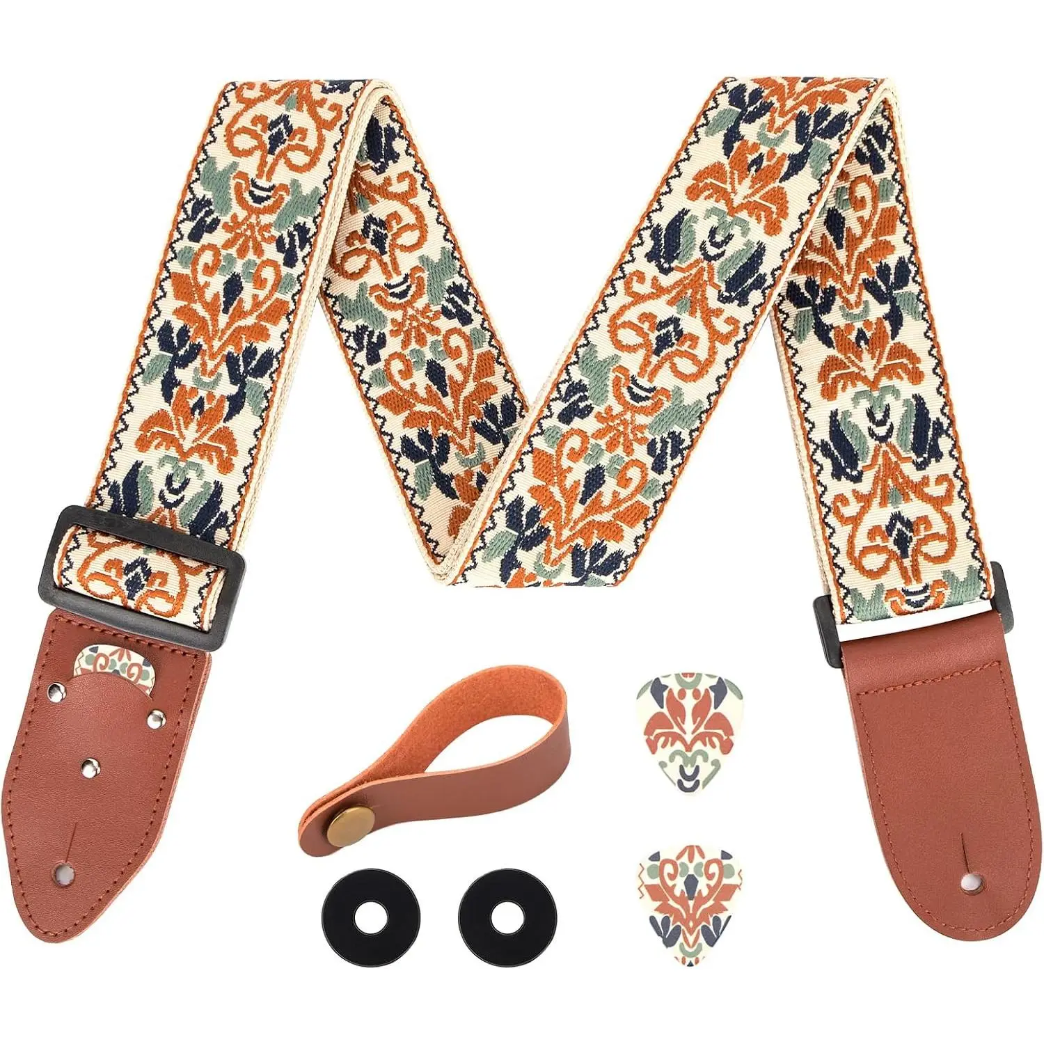 Guitar Strap, Jacquard Embroidered  Guitar Straps, Includes Strap Button & 2  Picks & 2 Strap Locks. For Bass, Electric & Acoustic Guitars.   for Men & Women Guitarists
