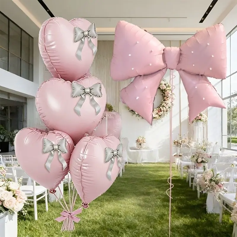 5 piece set, beige black pink Love balloons, pink pearl bow balloons, 4 23 "love balloons and 1 38" helium bow aluminum foil balloon, ideal for women's Valentine's Day, Boudoir Day, bridal shower, engagement birthday party decoration