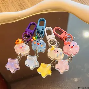 Cloud And Star Shaped Resin Wrist Lanyard Soft Gloss Lightweight Epoxy Body Secure Connect Clasp Slim Flexible Strand For Student Backpack Cellphone Daily Cute Minimalist Portable Floral Pastel Decorative Carry Accessory
