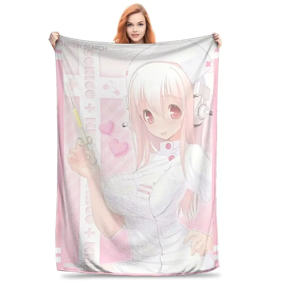 Japanese Sonico Nurse Anime Throw Blanket - 60x80inch Super Soft Cotton Flannel Blanket for Adults, All-Seasons Bedding, Machine Washable Couch/Chair Decor, Anime Fan Gift