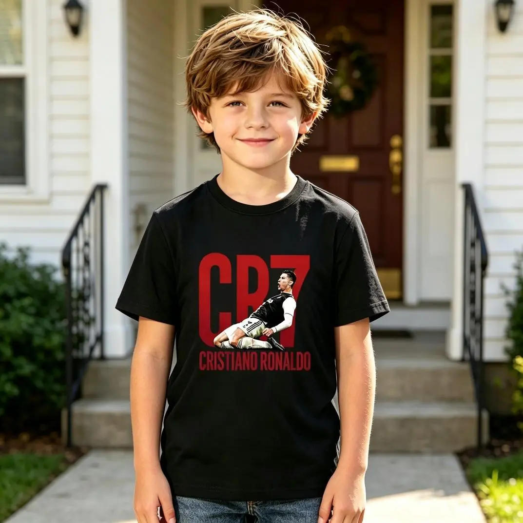 Soccer T-Shirt for Kids, 100% Cotton Crew Neck Street Style Top for Boys & Girls, Lightweight & Breathable Birthday Gift
