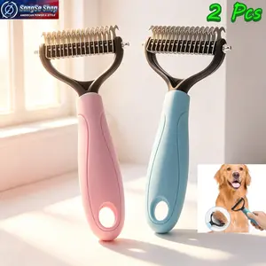 2PC Pet Deshedding Grooming Kit, Double-Sided Dematting Comb & Undercoat Rake for Dogs & Cats, Professional Shedding Brush Tool for Removing Loose Hair, Tangles & Knots, Lightweight Pet Grooming Supplies for Daily Home Care & Cleaning