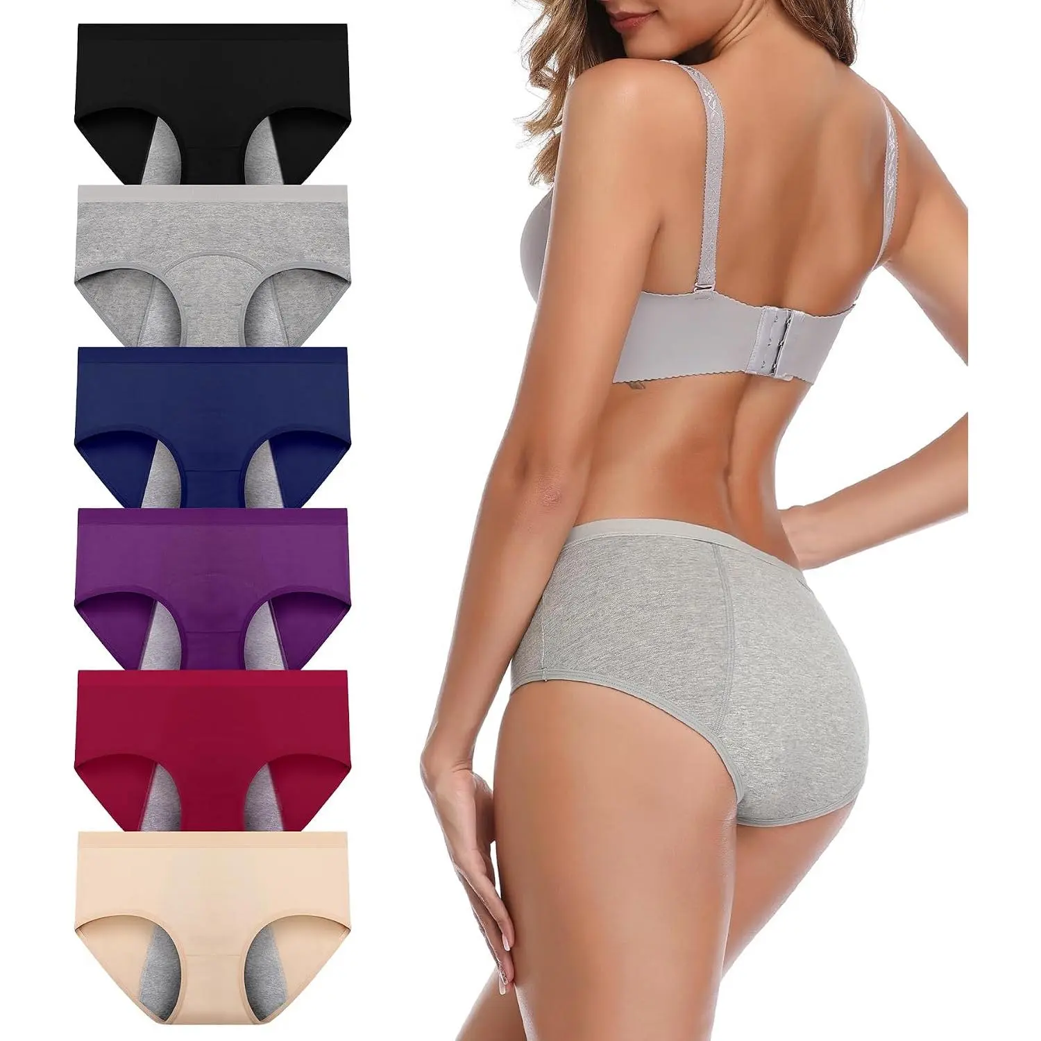 Women's Cotton Blend Period Briefs - Brief Cut, Short Length, Machine Washable, Postpartum & Teen-Friendly Easy-Clean Menstrual Underwear