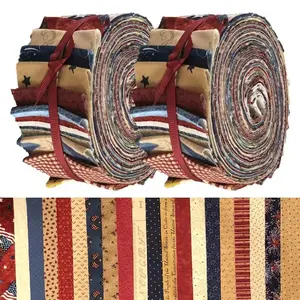 40PCS Patriotic USA Fabric Strips, 2.5x19.7 Inch Stars & Stripes Quilting Fabric Bundle for DIY Sewing Crafts