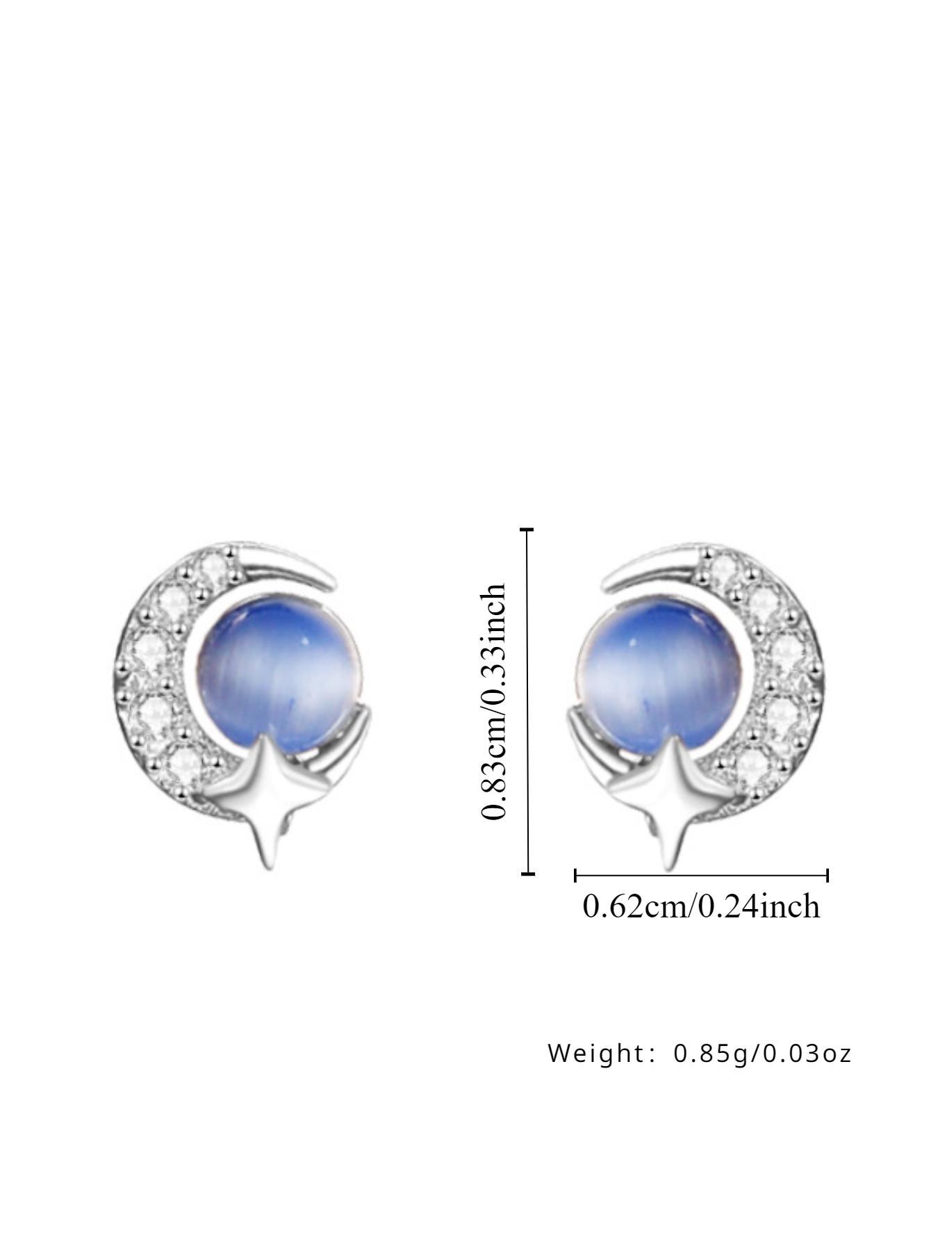 925 Sterling Silver Moon & Star Design, Artificial Gemstone Decorated, Fashion Jewelry Accessories for Women & Girls, Artificial Zircon Earrings