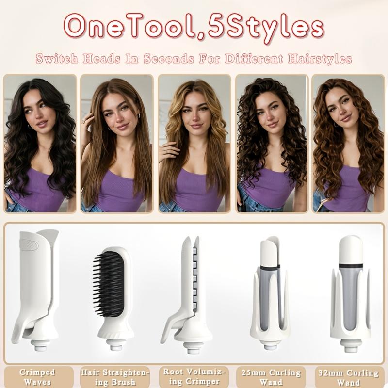 5-In-1 Hair Styler Set with Interchangeable Curling Wand & Straightening Brush, Multi Barrel Curling Iron Kit for Waves, Curls & Volume, for All Hair Types