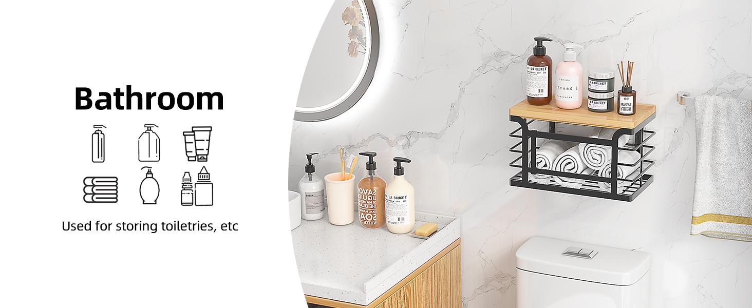 2 Pack Stackable Trash Bag Holder with Bamboo Top, 2025 Pro Wall Mount Laundry Room Organization, Djustable Hooks for Cabinet Door - Organizers in Kitchen/Pantry/Laundry Room, Black