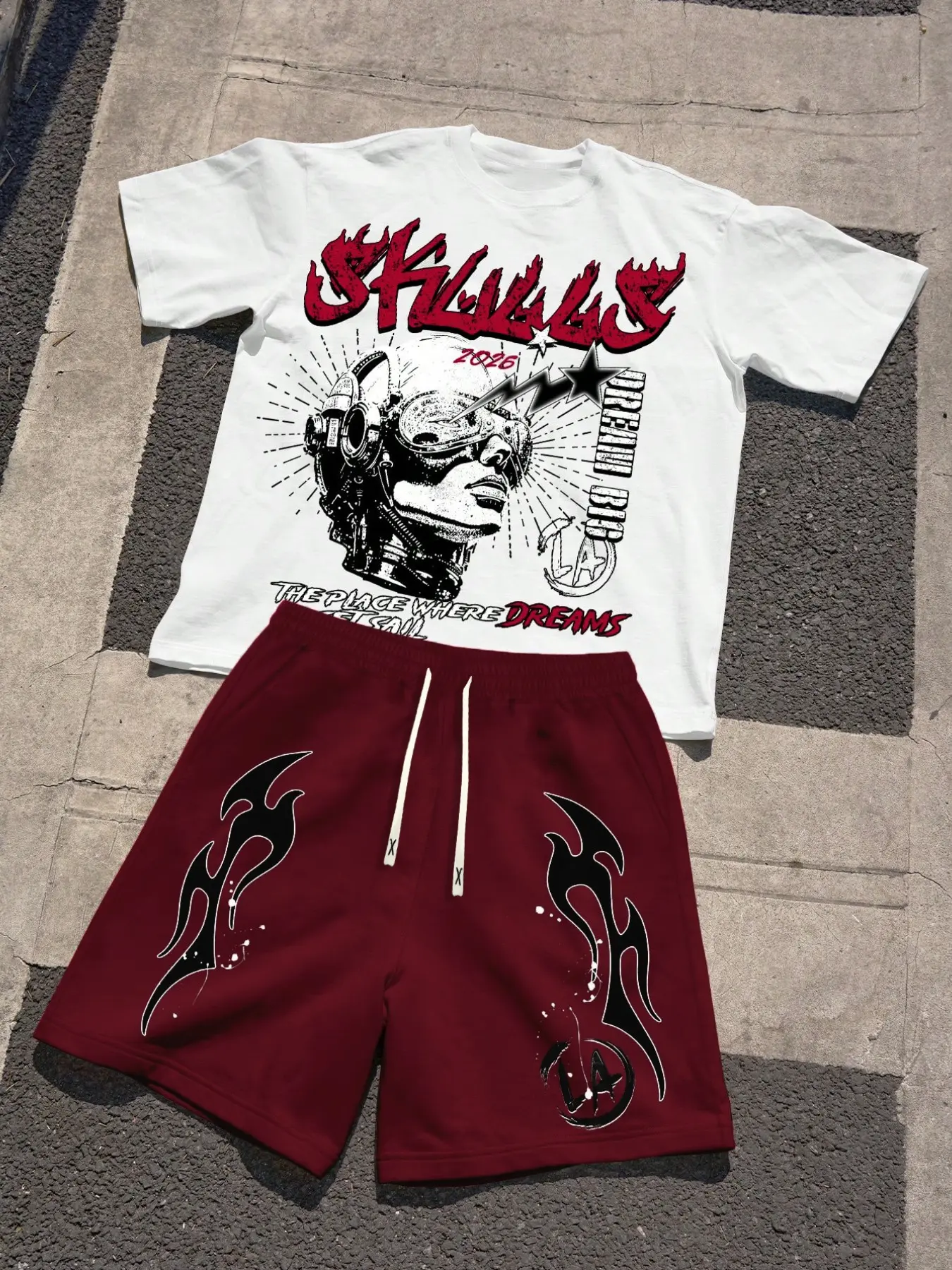 Men's Summer 2-Piece Set, Street Sport Style Letter Print T-Shirt + Outdoor Casual Drawstring Shorts, Fitted Design, Aesthetic Outfits