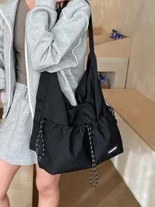 1pc Ladies' drawstring crossbody bag, casual and lazy style, with multi-directional drawstring that can tighten the bag shape, widened and adjustable shoulder straps, suitable for male and female commuting to school, outdoor travel, and daily storage.