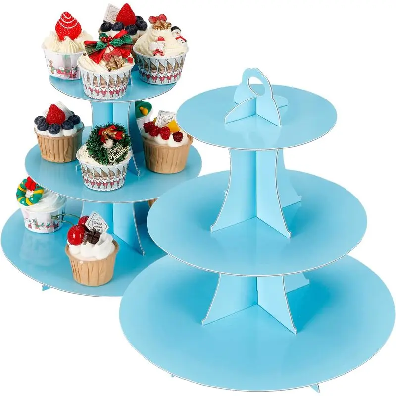 2Pcs Cupcake Stand, 3-Tier Cupcake Stand Display, Cardboard Cup Cake Tower Stand, Disposable Dessert Stand for Birthday Tea Party Baby Shower Treat Decorations, Baby Blue