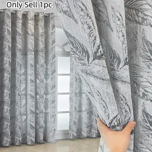 1pc Nordic Style Blackout Curtain, Fog Base with Tropical Leaf Embroidery, Textured Natural Leaf Pattern, Insulated and Soundproof, Fits All Windows