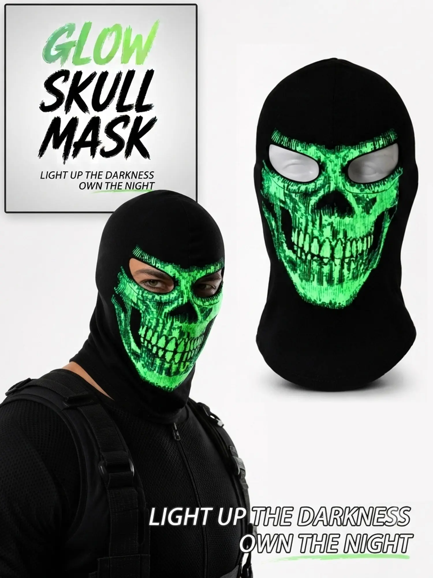 Glow-In-The-Dark Skull Balaclava, Cool Street Style, High Elasticity Breathable, Ideal for Cycling/skiing/halloween Parties