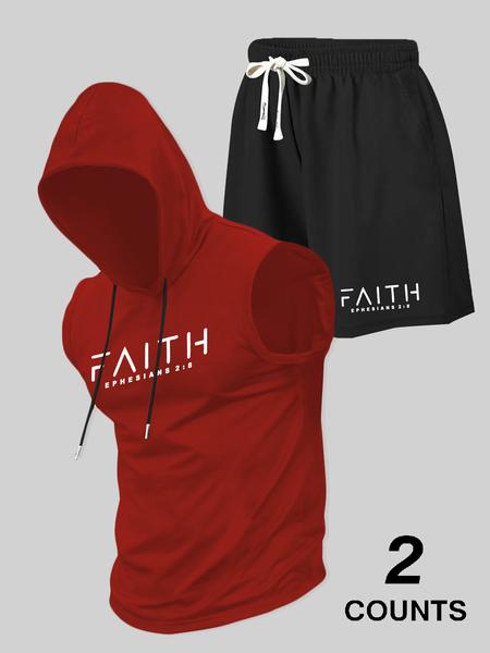 Two-Piece Set Men's Hooded Vest & Shorts, Regular Fit Sleeveless Top & Shorts, Casual Summer Outfits Clothes Set for Men