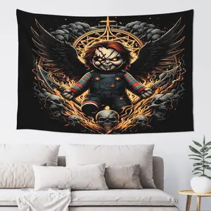 Bride of Chucky Horror Movie Tapestry Wall Hanging, Spooky Halloween Aesthetic Wall Art Made Of Soft Premium Polyester, Versatile Decor For Bedroom Dorm Apartment Living Room, Useful Photo Backdrop, Perfect Holiday Gift For Horror Collectors And Spooky St