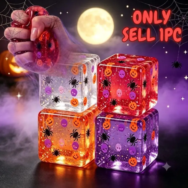 Halloween Mallow Stress Relief Toy, Slow Rebound Pumpkin Head Spider Toy, Fun Ice Cube Block, Perfect for Relaxation and Playtime