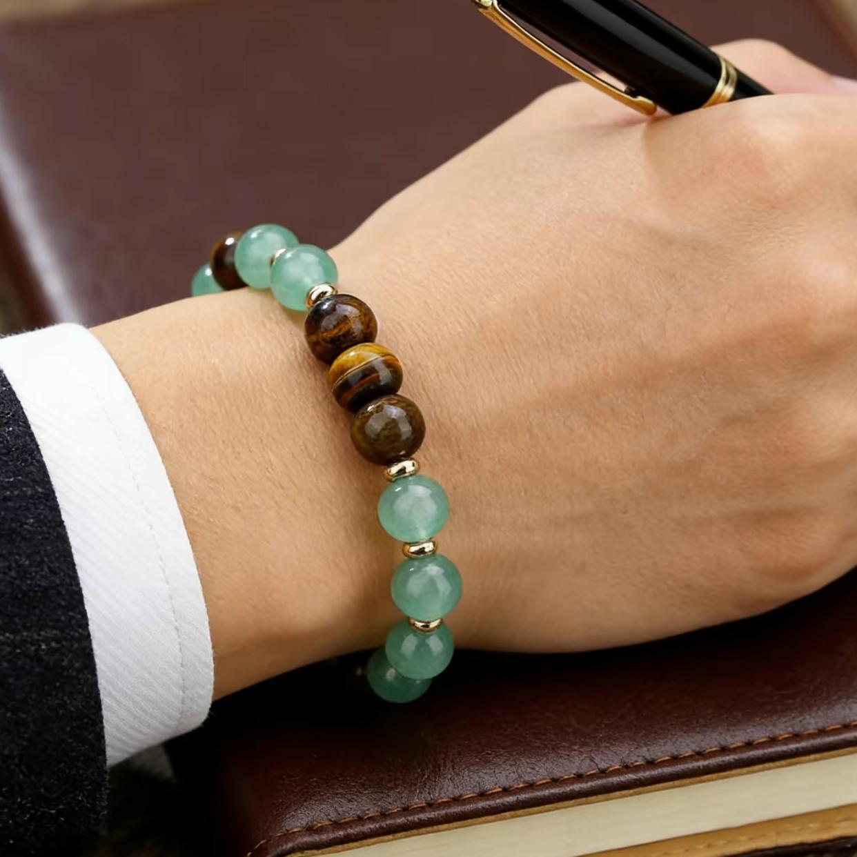 1pc Money Attraction Bracelet with Green Aventurine & Tiger Eye for Wealth & Good Luck, Wealth Manifestation Crystal Bracelet for Birthday, Anniversary, Summer Vacation & Theme Parties Jewelry Gift for Women and Men