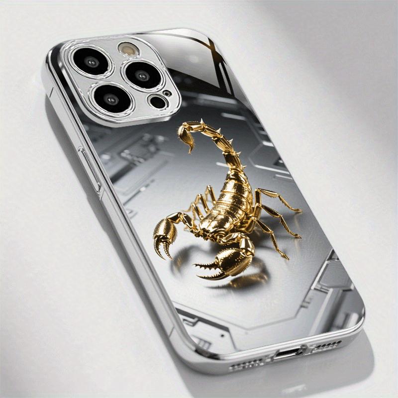 Gold scorpion pattern electroplated silver tempered glass new mobile phone case for iPhone 17ProMax-11Pro Max/x/xs/xr/xsmax/8 advanced sense design business simplicity full coverage anti-drop protective case, waterproof and anti-drop mobile phone case
