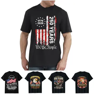 250th Anniversary USA Shirt for Men, American Flag 4th of July T-Shirt, 1776-2026 Patriotic Graphic Tee, 100% Cotton Crewneck Short Sleeve Top, Independence Day Birthday Party Shirt, Casual Summer Streetwear for BBQ Parades Fireworks, S-3XL