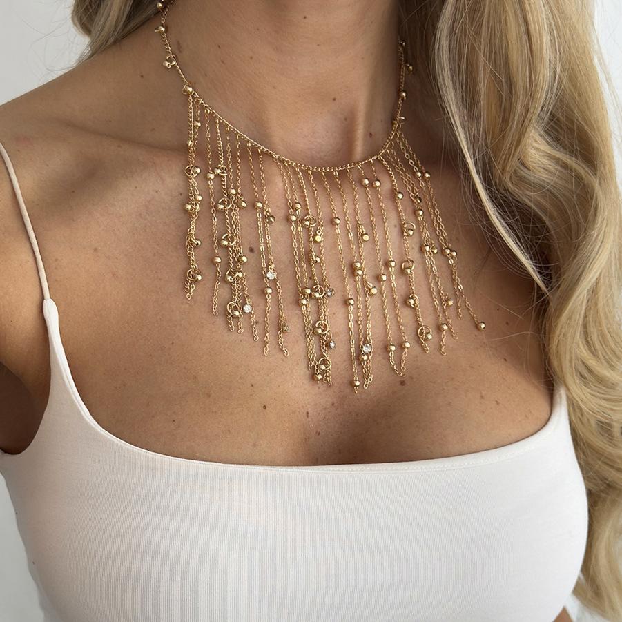 INS Sweet Cool Style Long Tassel Beaded Necklace – Lightweight Luxury Fashion Fine Chain Clavicle Accessory