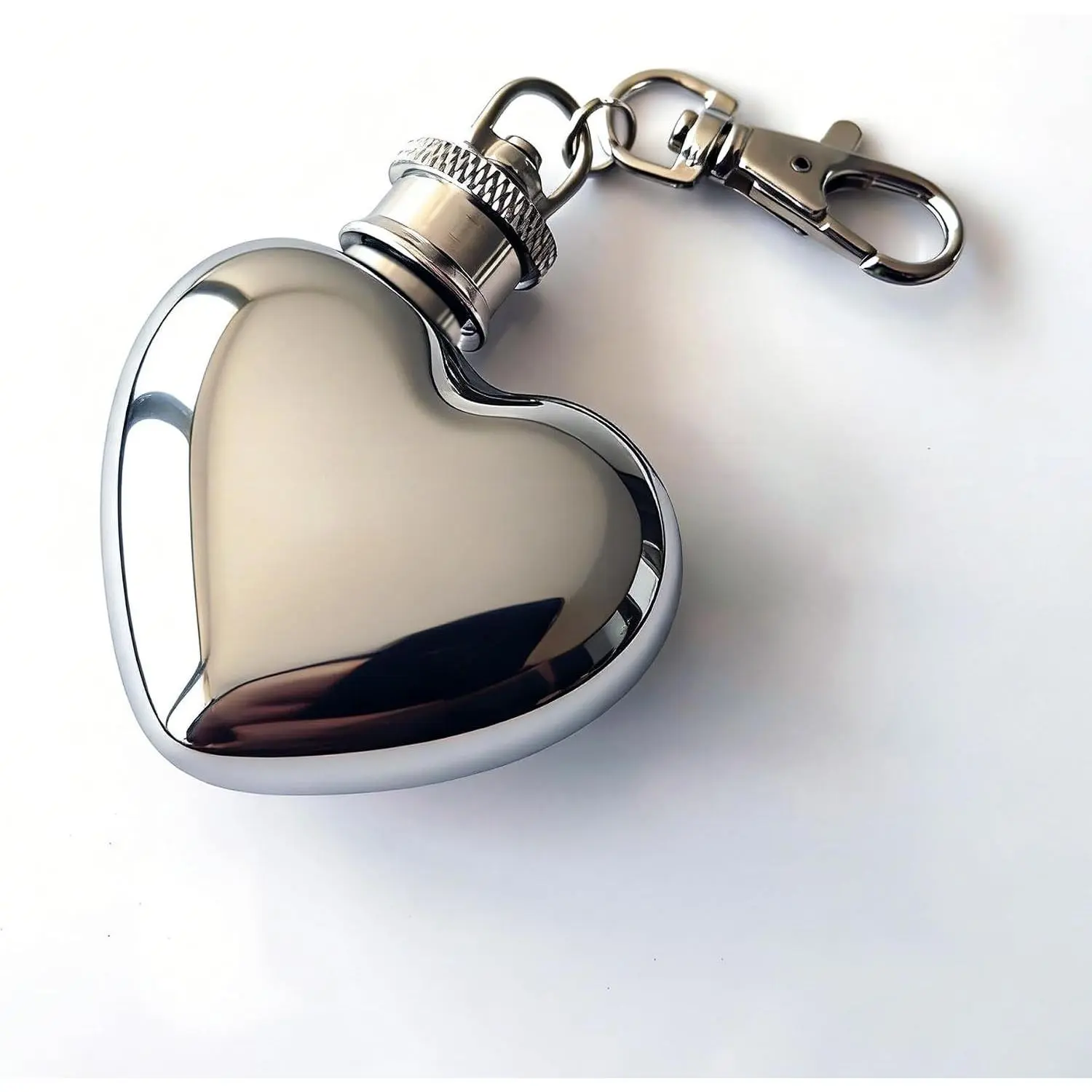 Heart Shaped 1oz/30ml Keychain Flask Mirror Polished Mini Hip Flask 304 Stainless Steel Snuff Bottle With Key Chain (1pc, Mirror)