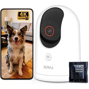 4K UHD Indoor Camera 64G Built-in Storage No Subscription Pet Camera Indoor with Phone App Works as Baby/Cat/Dog Monitor 360°Pan&Tilt Two-Way Talk Privacy Mode AI Tracking/Detection