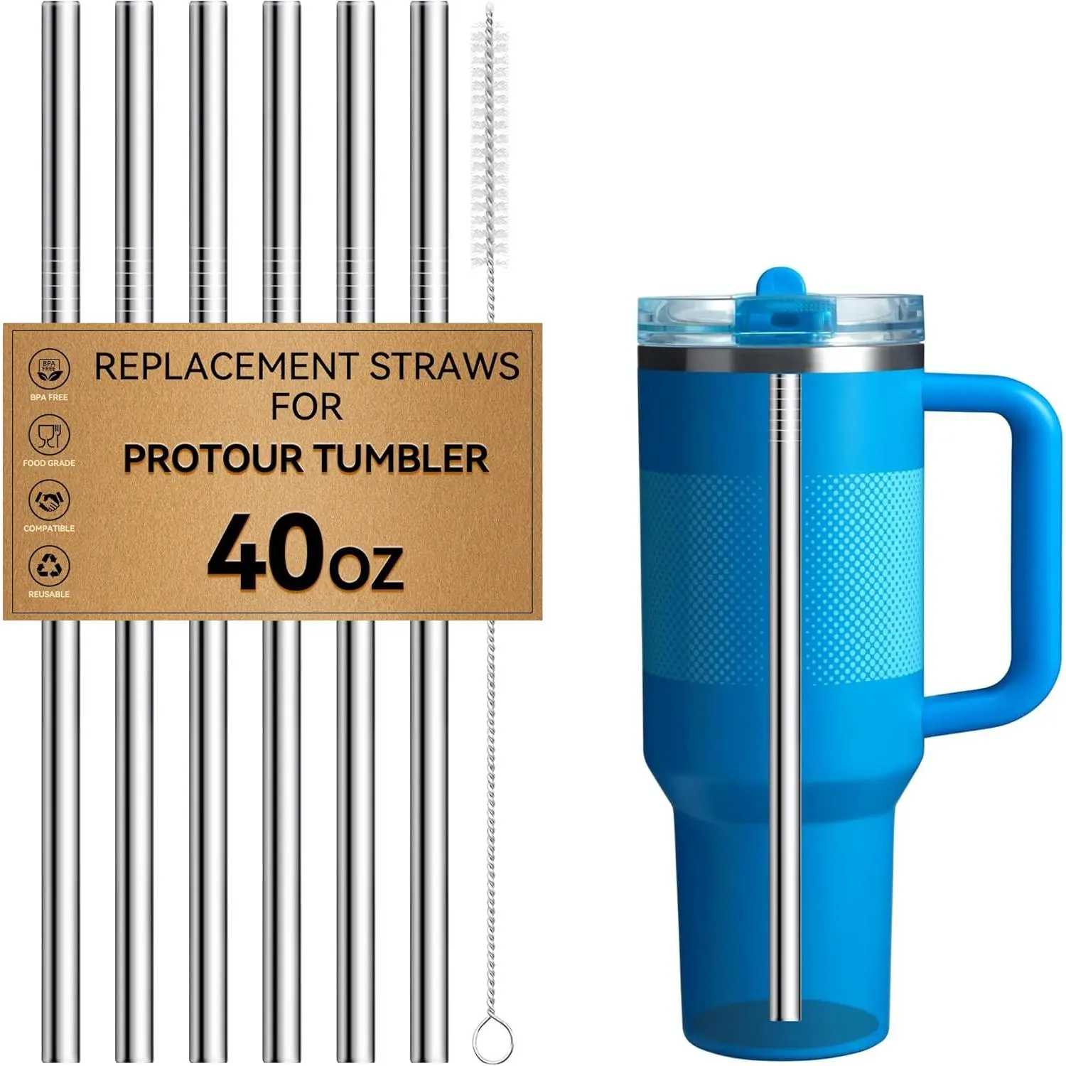 Metal Straw for  ProTour 40 oz Flip Straw Tumbler | Stainless Steel  Straws for  Pro Tour 40oz Flip Straw Lid Cup, , Dishwasher Safe