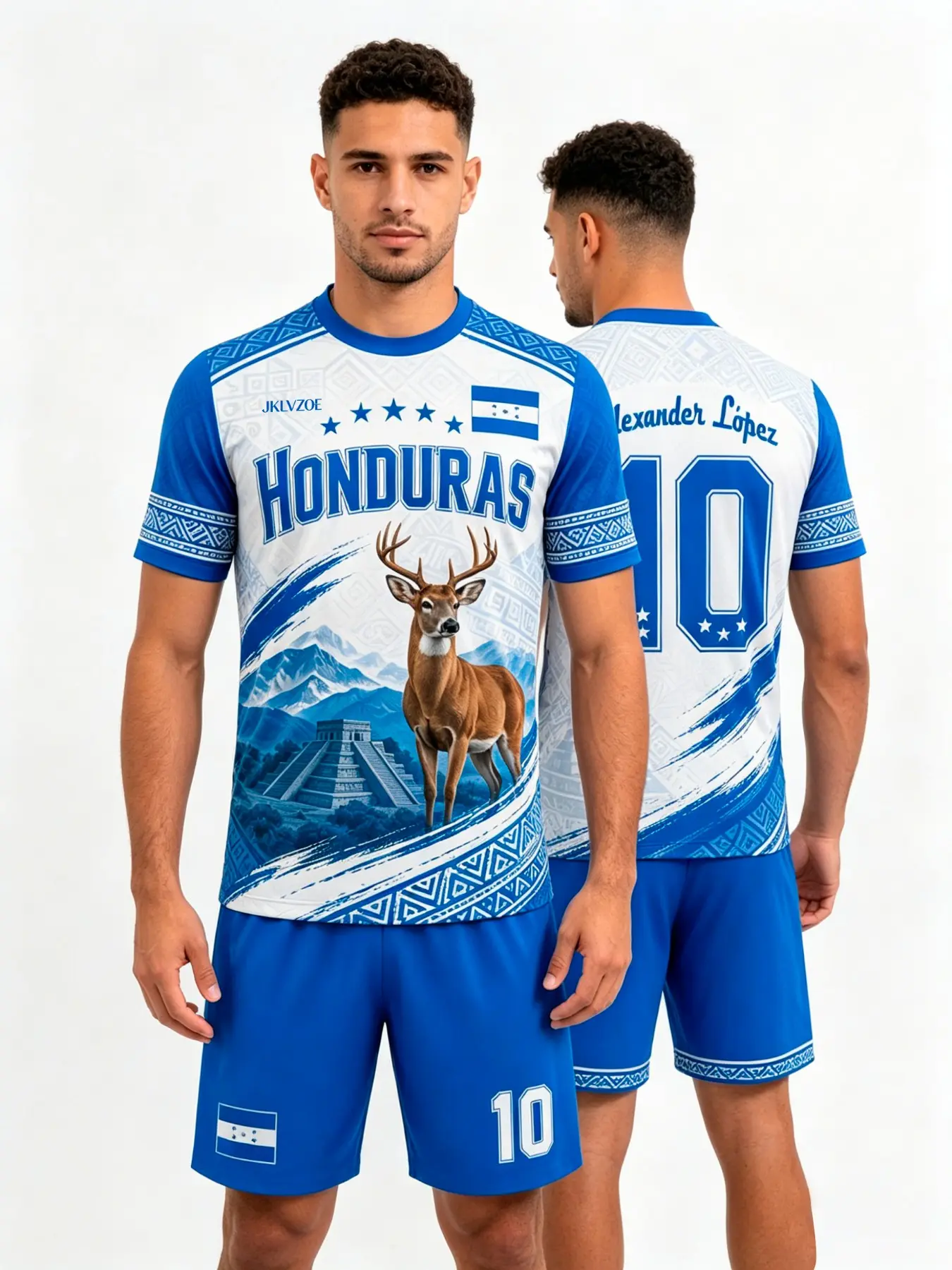 JKLVZOE Honduras Football T-Shirt Set, Short Sleeve T-Shirt and Shorts, Quick-Dry Breathable Fabric, Sports Wear, Ideal for Home Leisure and Outdoor Sports