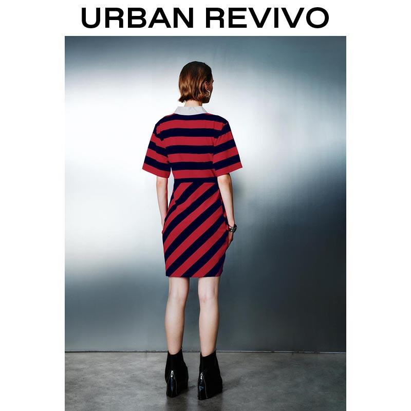 URBAN REVIVO Striped Irregular Hem Straight Dresses UWJ750051  Casual Outfit 2025 Women Clothing Girl Elegant Fashion Trendy and Versatile OOTD Womenswear Shortsleeve SpringStatements