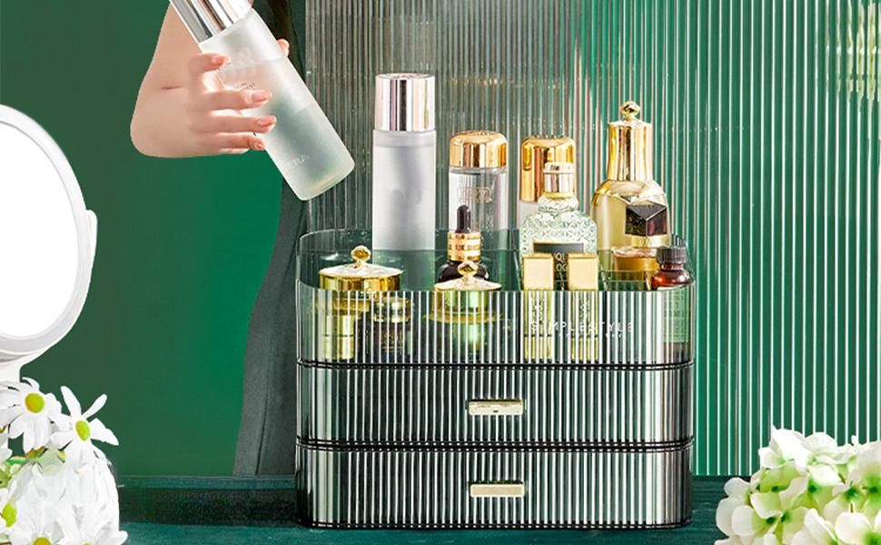 Stackable Drawers Makeup Organizer for Bathroom Vanity Desk and Dresser Countertops Ideal for Cosmetics Skincare Lipsticks Nail Care Green