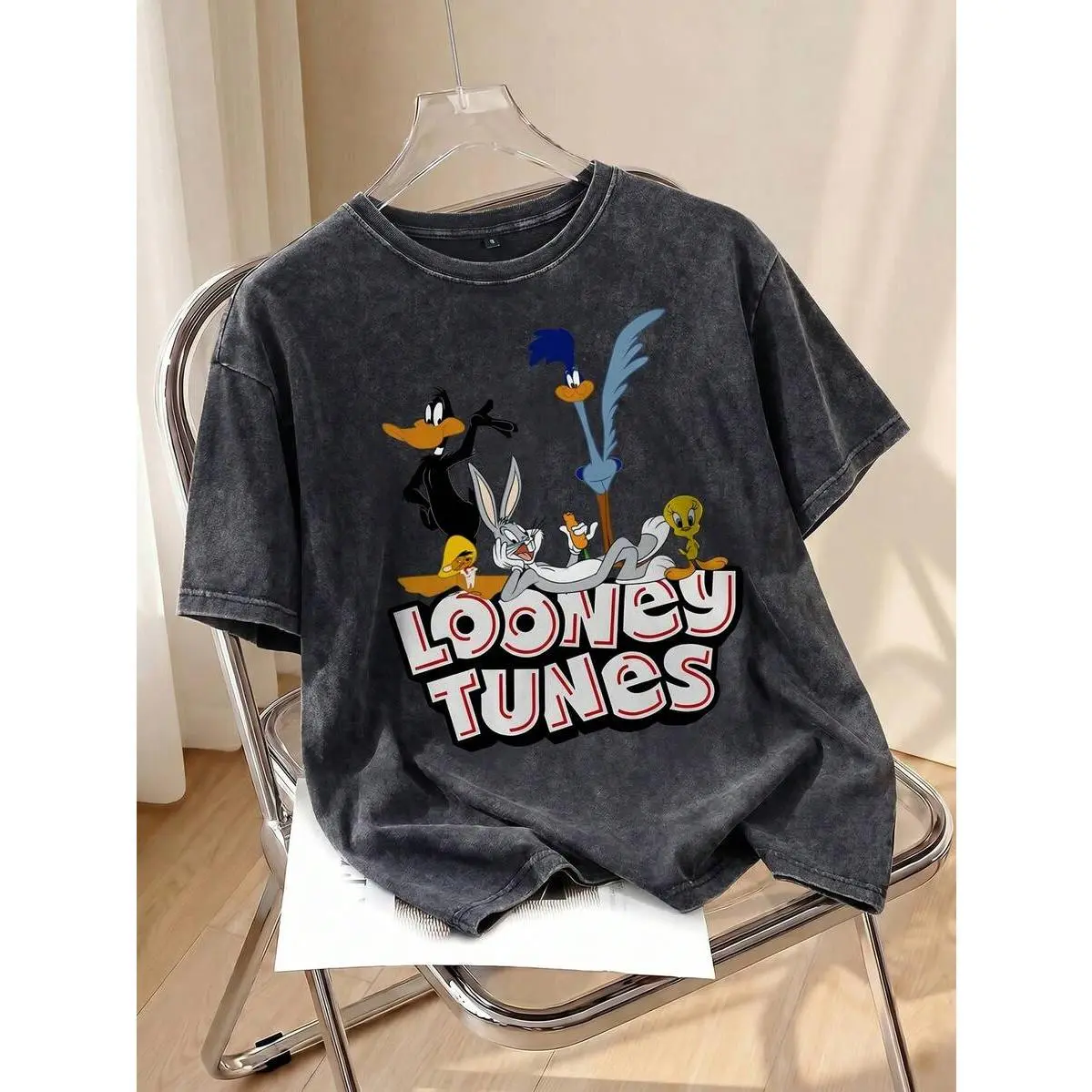 LOONEY TUNES X SHEIN Men's Summer Casual Cartoon Letter Print T-Shirt