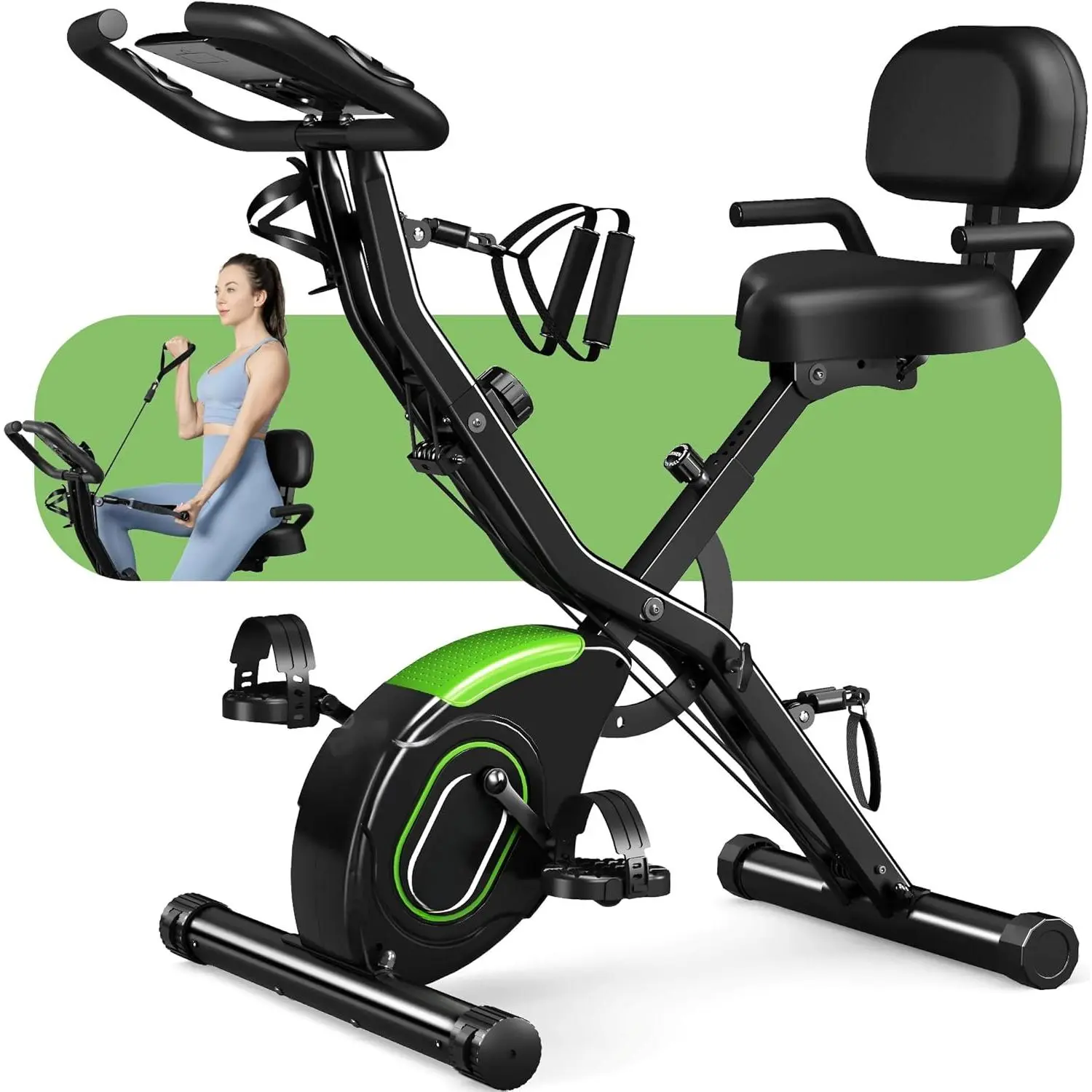 Folding Exercise Bike, 5 in 1 Stationary Bike with 16-Level Adjustable Magnetic Resistance, 330LB Capacity Indoor Workout Bike, Foldable Exercise Bike for Seniors and Adult