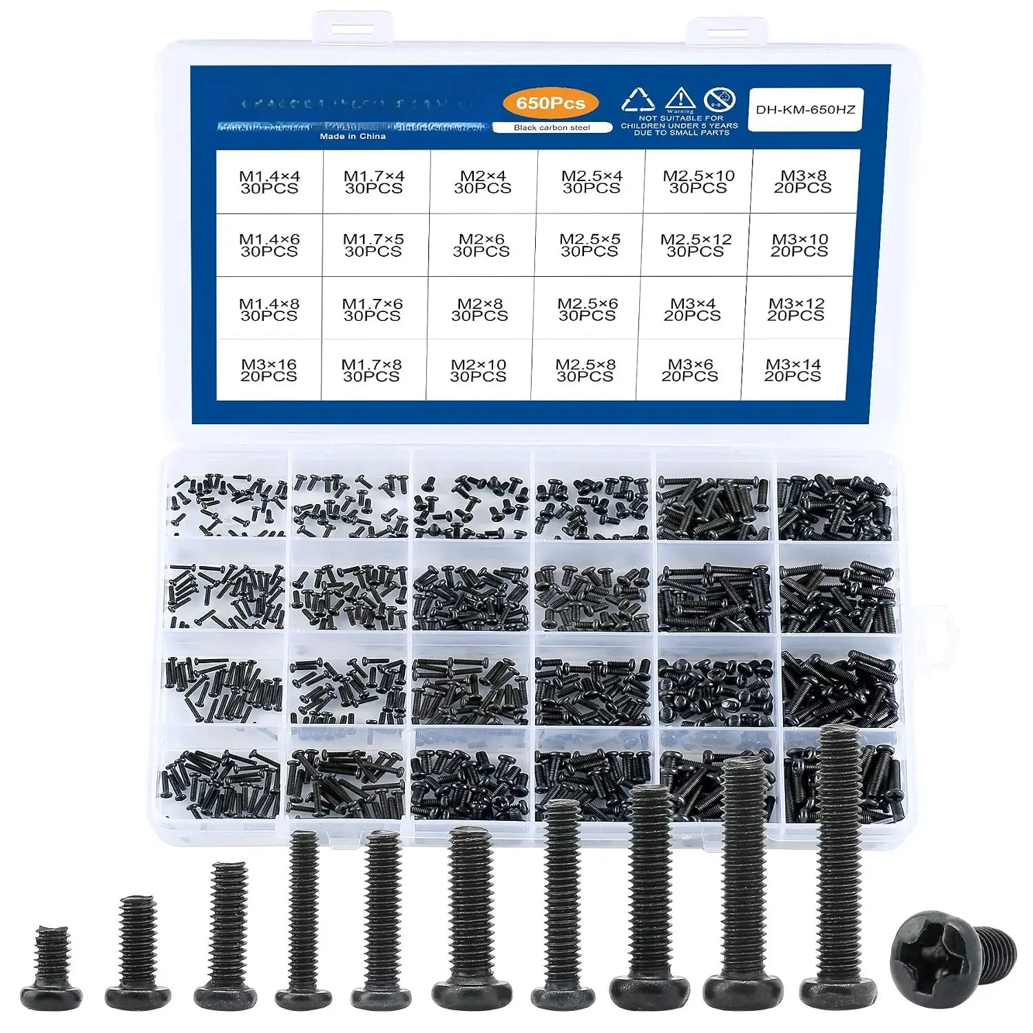 650 count Laptop Screw Kit,   Notebook Miniature Screws, M1.4 M1.7 M2 M2.5 M3 Note PC Motherboard Round Pan  Phillips Fasteners Set