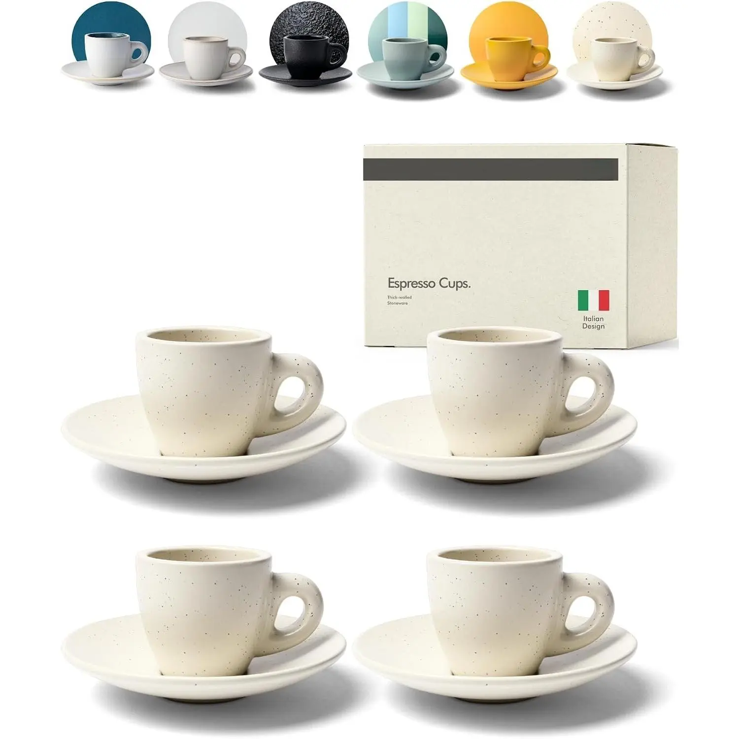 3 oz Espresso cups set of 4 - Thick walled stoneware espresso cup set - Italian style espresso cups and saucers - Demitasse cups set of 4 - Coffee mugs - Demitasse cups and saucers sets