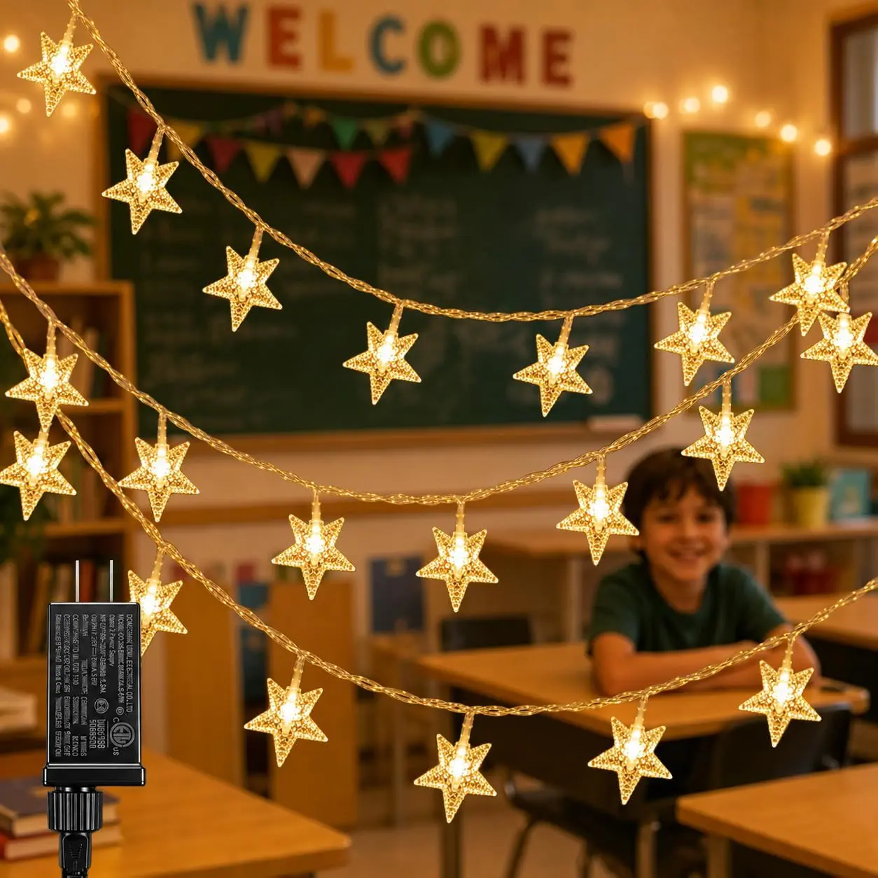 Star String Lights Plug-in for Classroom Decorations - 33 ft 100 LED Warm White Fairy Lights with 8 Modes, Hanging Decorative Twinkle Lights for School Bedroom Wedding Party Patio