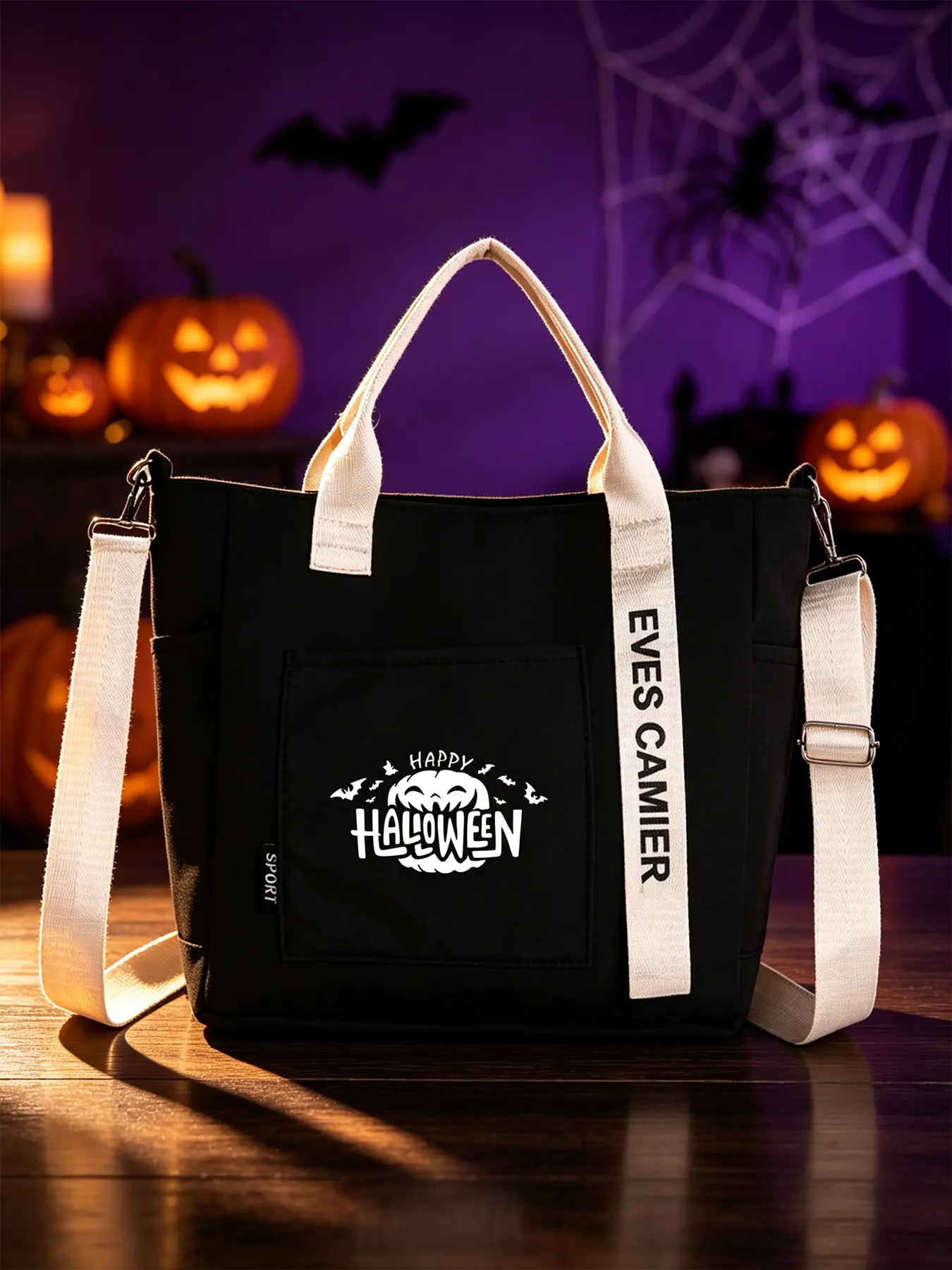 Halloween Pumpkin Pattern Print Tote Bag, Unisex Shoulder & Crossbody Handbag, Large Capacity Multi-Compartment Hand Bag, Perfect Festival Gift for School, Daily Travel and Halloween Activities