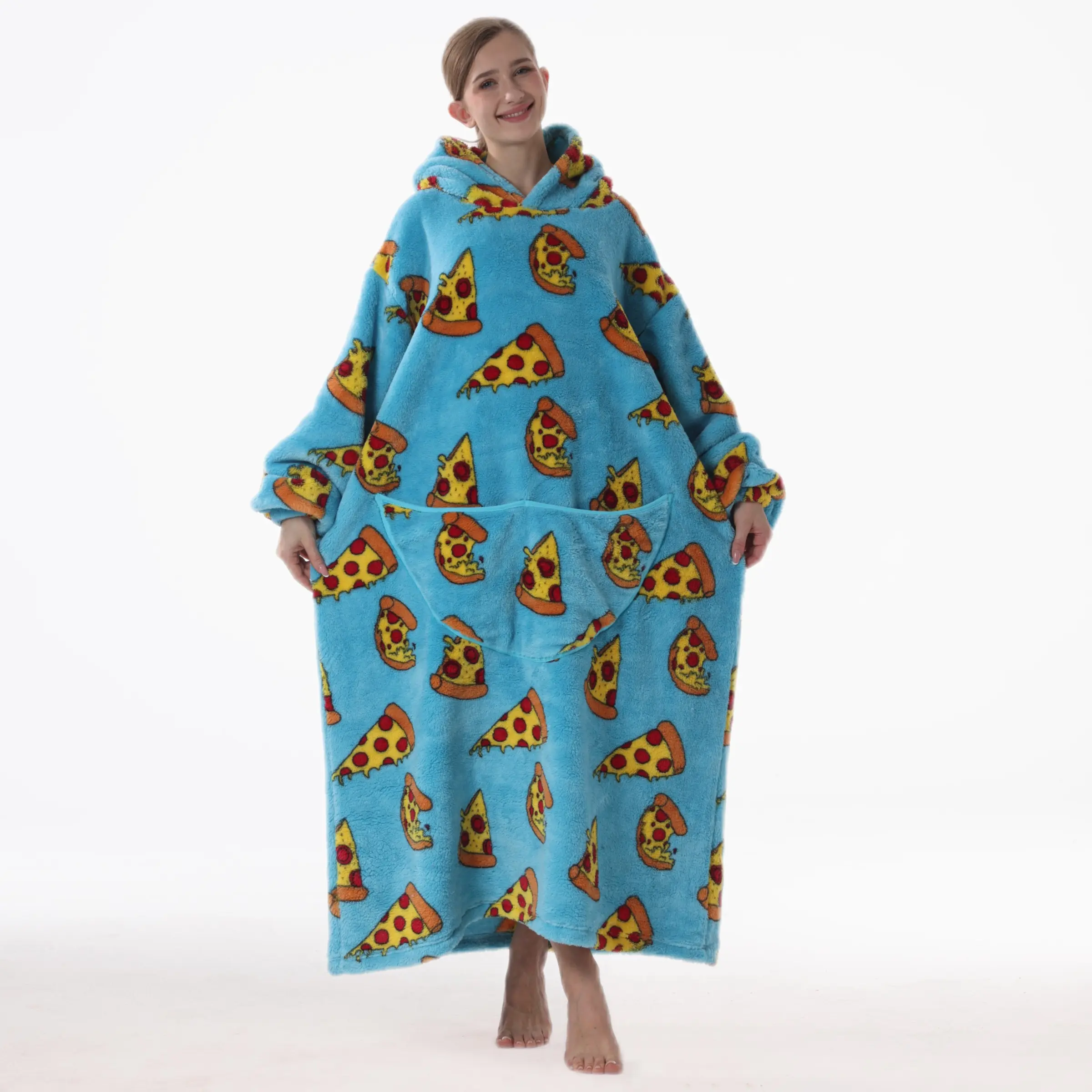 Home Wear Lazy Blanket Hooded Cold Weather Outerwear, Cozy Cotton Fleece Thick Robe, Comfortable Sportswear for Outdoor Activities