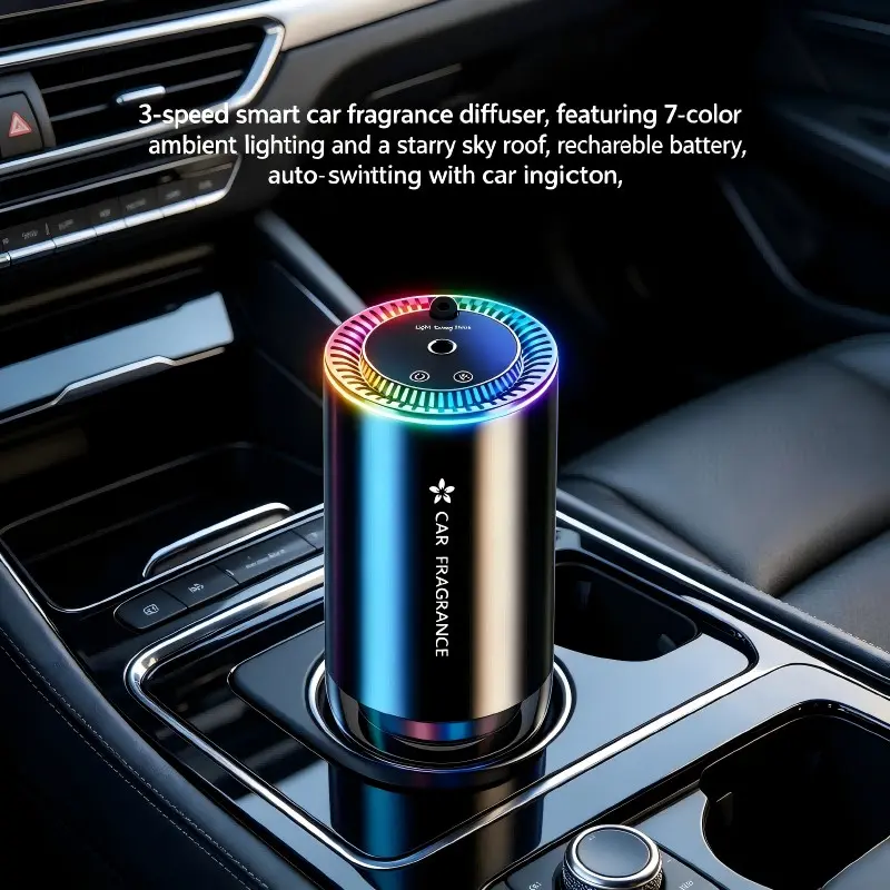 Car Diffuser with Ambient Light, Rechargeable Cup-Style Car Fragrance, Smart Perfume Machine for Car Office Bedroom, Odor Removal