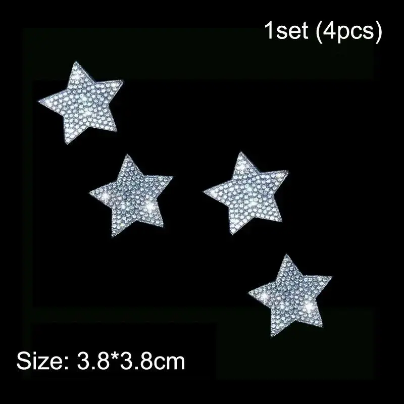 Cat Ears Paw Print Stickers Crystal Car Decoration Bling Rhinestone Stars Angel Footprint 3D Car Body Steering Wheel Sticker