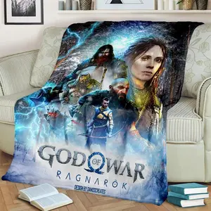 God of War Kratos Flannel Throw Blanket Soft Plush Gaming Blanket for Bedroom Sofa Office Fan Gift Outdoor Warm Cover