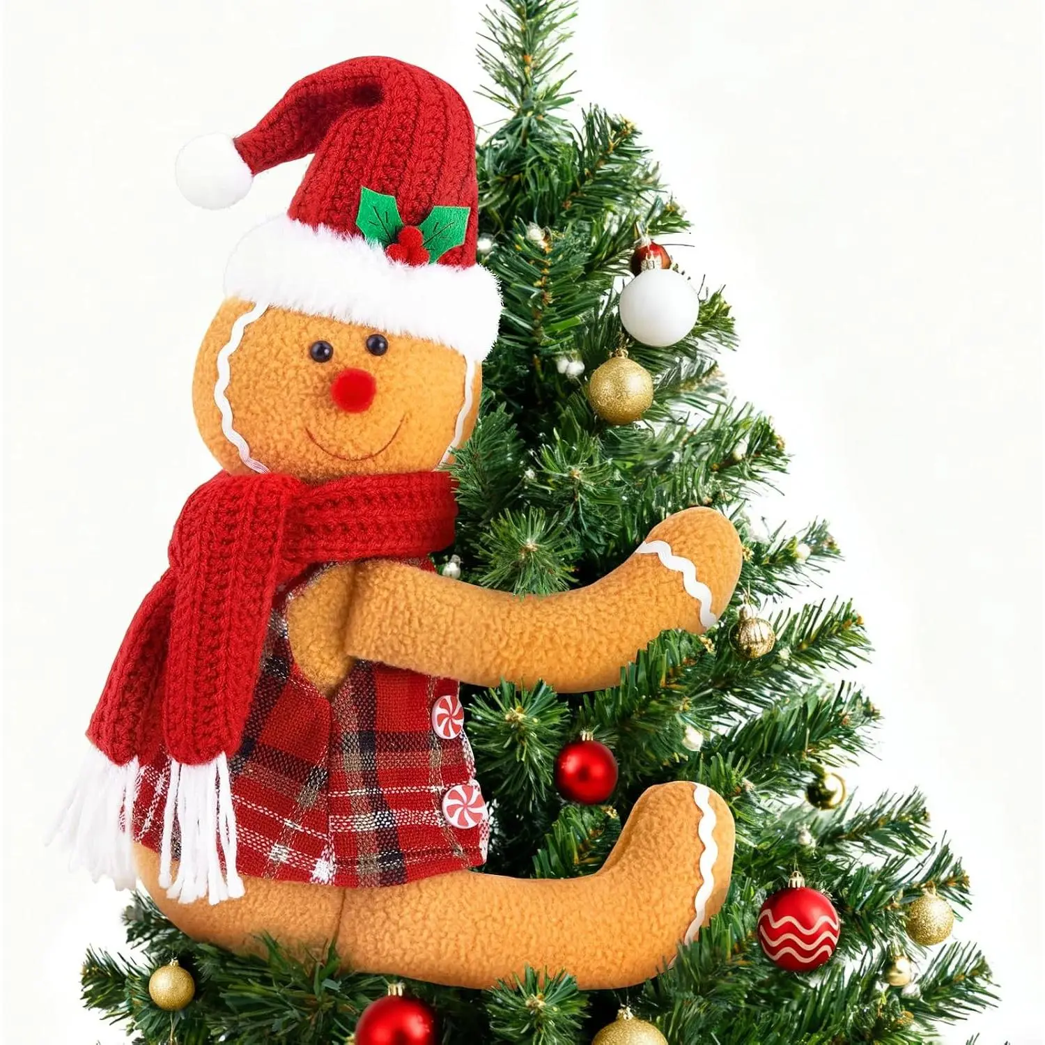 Gingerbread Tree Topper, Cute Plush Stuffed Gingerbread Hugger Decor GingerbreadS Christmas Decorations for Christmas Tree Curtain  Bottle Holiday  Decor