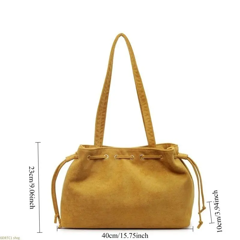 Women's Casual Faux Suede Slouchy Tote Bag - Pleated Drawstring, Lightweight, High-Capacity Chic Underarm Travel Bag