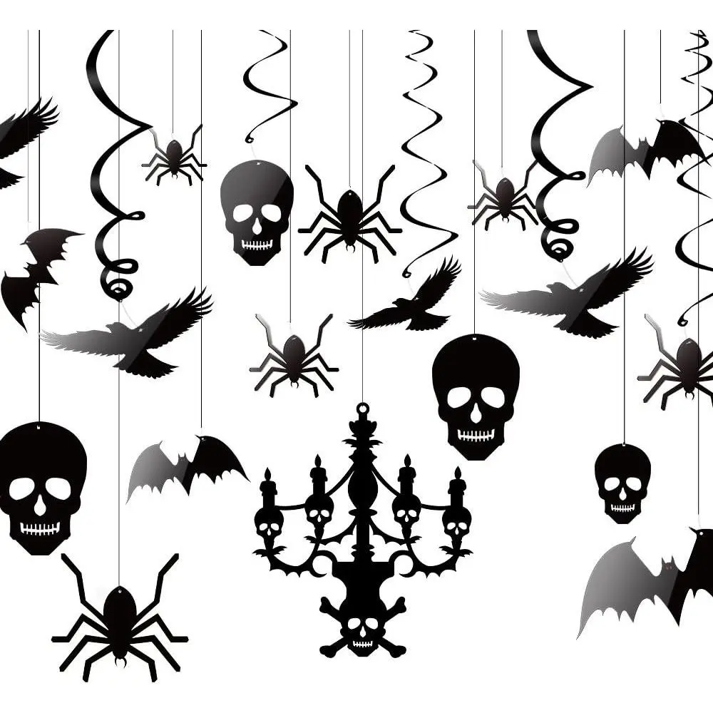 Halloween  Decorations Ceiling Decoration of Chandelier Bat Crow Spider Skull for Haunted House Decoration, Set of 20