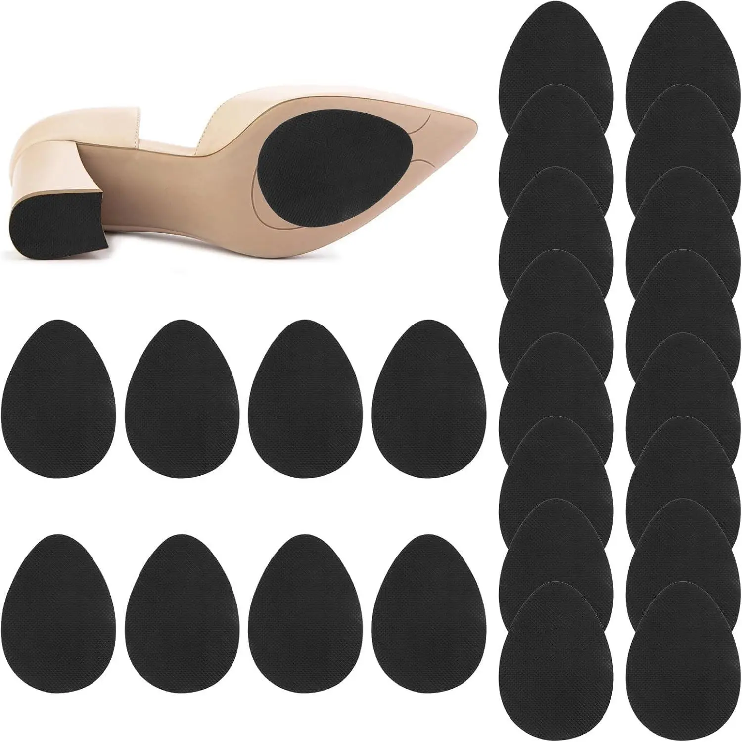 24Pcs Anti Slip Shoe Grips on Bottom of Shoes, Premium Self Adhesive Non Slip Shoe Pads Soles Protector, Rubber Non-Skid Shoes Gummies for Heels, Black