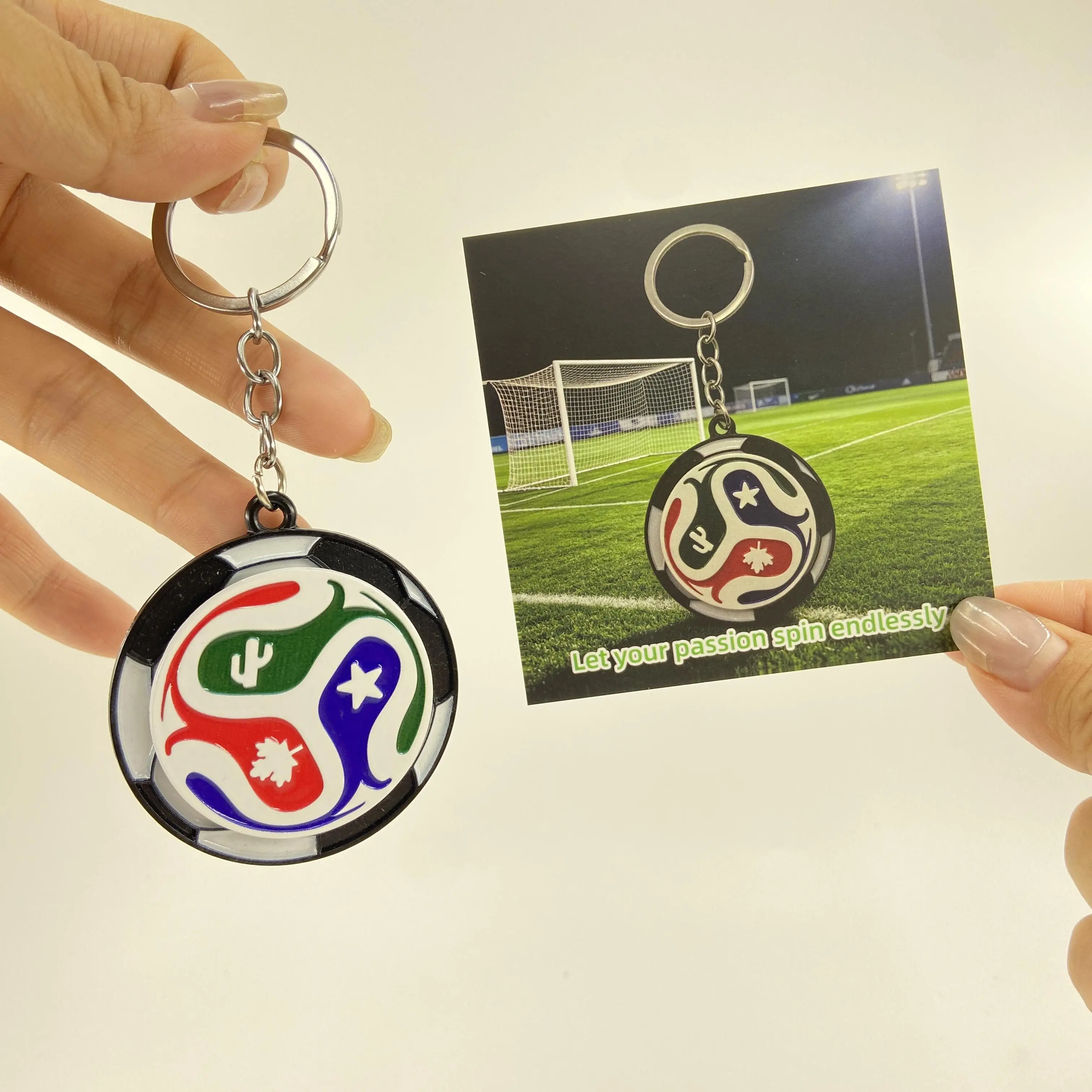 Rotating Soccer Ball Keychain, Spinner Fidget Toy with Football Print - Lightweight 24g Stress Reliever for Fans & Everyday Bag Accessory, Soccer Keychain, 24 Grams