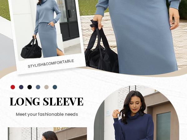 Casly Lamiit Women's 2 Piece Skirt Set Turtleneck Tops Long Skirt Matching Outfits with Pockets Soft Breathable Fitted Basic Minimalist Design Loungewear - Womenswear Clothes