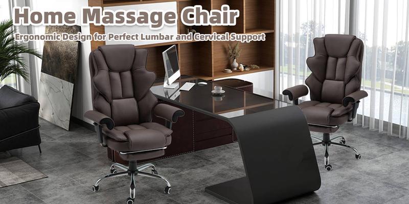 Ergonomic Executive Office Chair with 6-Point Massage and Footrest, Adjustable Reclining Faux Leather Desk Chair with Padded Armrests and Swivel Wheels