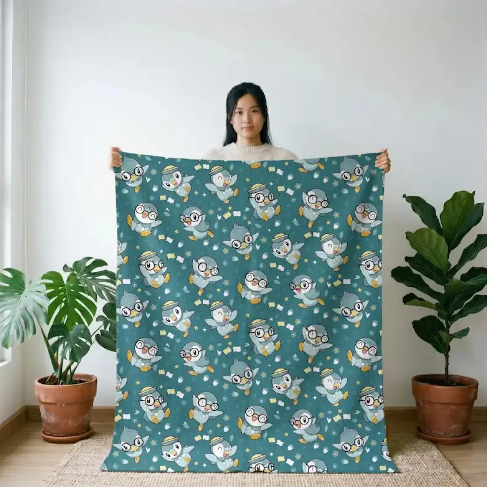 Piplup Inspired Blanket Baby Blanket Adult Blanket, Cute Anime Penguin Flannel Throw Blanket, Kawaii Gamer Room Decor, Ultra Soft Cozy Cartoon Blanket For Fans Fantasy Throw Home Office Travel Birthday Anniversary Holiday Christmas Halloween Thanksgiving
