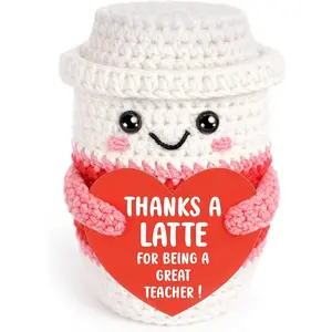 Teacher Appreciation Gifts for Women Teachers, Handmade Crochet Latte Figure with Thanks A Latte for Being a Great Teacher Message Sign, End of Year Thank You Retirement Gift from Students