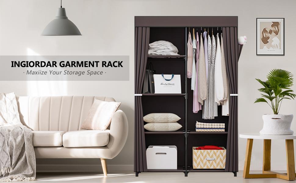 Portable Closet Organizer - Foldable Wardrobe with Zippered Dust Cover, Non-Woven Fabric Clothes Storage for Bedroom/Dorm/Apartment, 34'' Space Saving Metal Frame (Easy Assembly) Portable Closet Organizer - Foldable Wardrobe with Zippered Dust Cover, Non-Woven Fabric Clothes Storage for Bedroom/Dorm/Apartment, 34'' Space Saving Metal Frame (Easy Assembly)